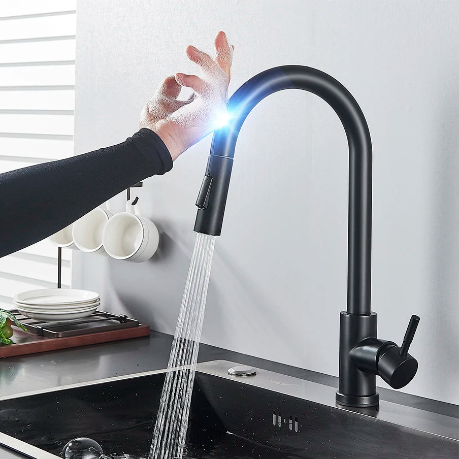 Pull-Out Sensor Black Kitchen Faucet Touch Control Mixer Tap - World Bazaar Life