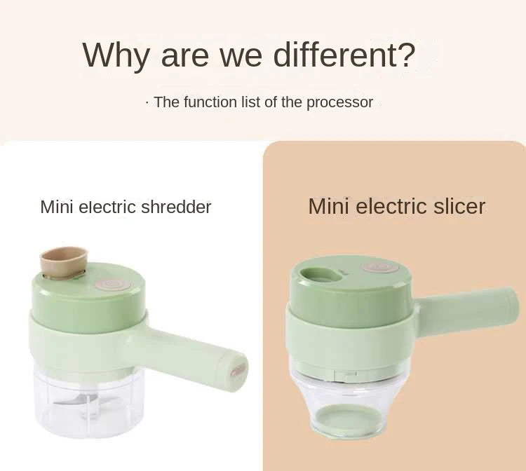 4 in 1 Vegetable Cutter Handheld Electric Vegetables Slicer For Garlic Pepper Celery Ginger Meat With Brush Kitchen Accessories