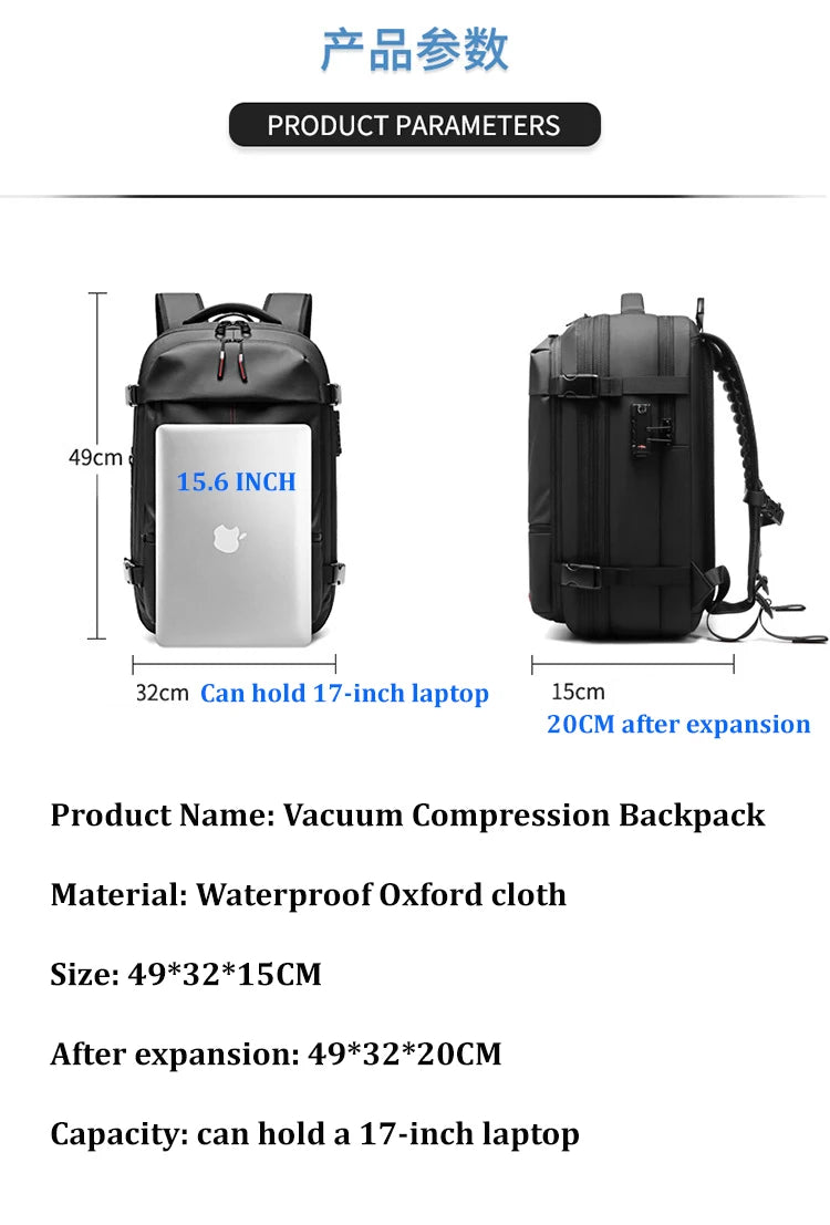 Travel Men 17 inch Laptop Backpack vacuum compression Backpack Business Large Capacity school Backpack expand outdoor backpack - World Bazaar Life