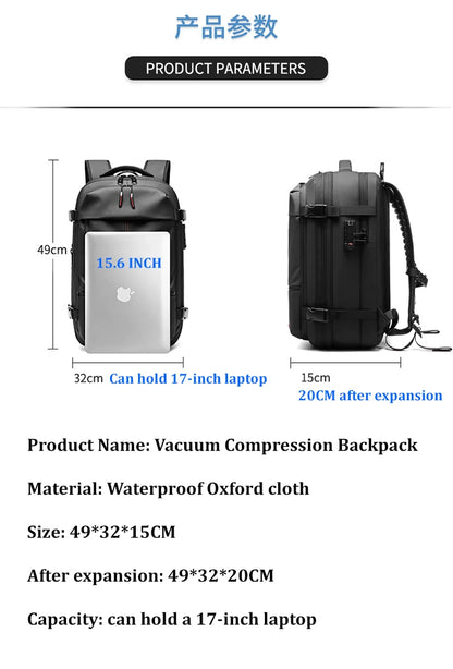 Travel Men 17 inch Laptop Backpack vacuum compression Backpack Business Large Capacity school Backpack expand outdoor backpack - World Bazaar Life