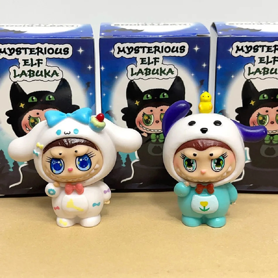 New Labubu Blind Box Flocking Hand-Made Blind Box Cute trendy clothing round eyed rabbit creativity Desktop Ornaments Model Toys