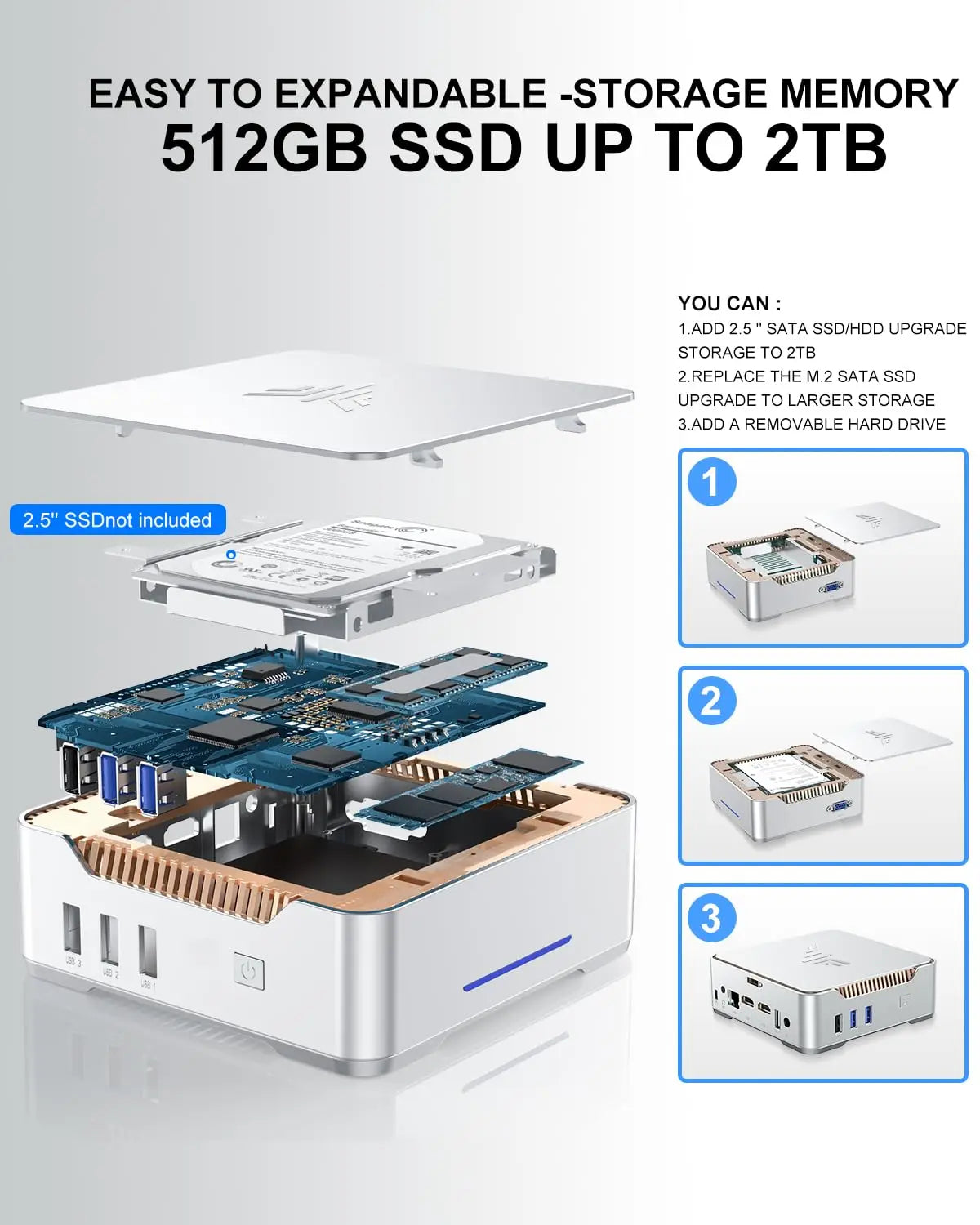 ACEMAGIC GK3PLUS Mini PC 16GB DDR4 1TB SSD 12. Nesil Alder Lake-N95 Mini Masaüstü Bilgisayar 2xHDMI+VGA 4K Üçlü Ekran Desteği