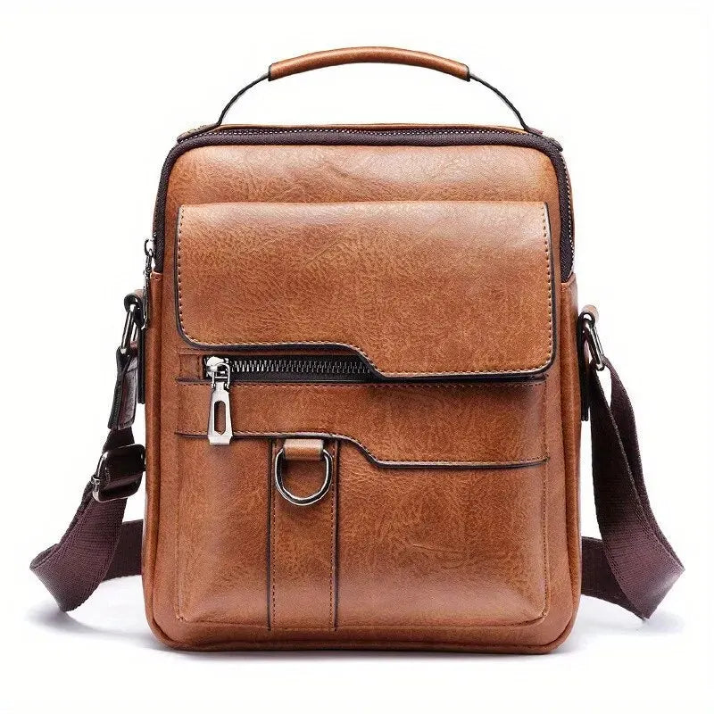 DJB1106 Men's Casual Crossbody Briefcase Backpack Korean Business Vertical Leather Business Flap Solid Color Messenger Bag - World Bazaar Life