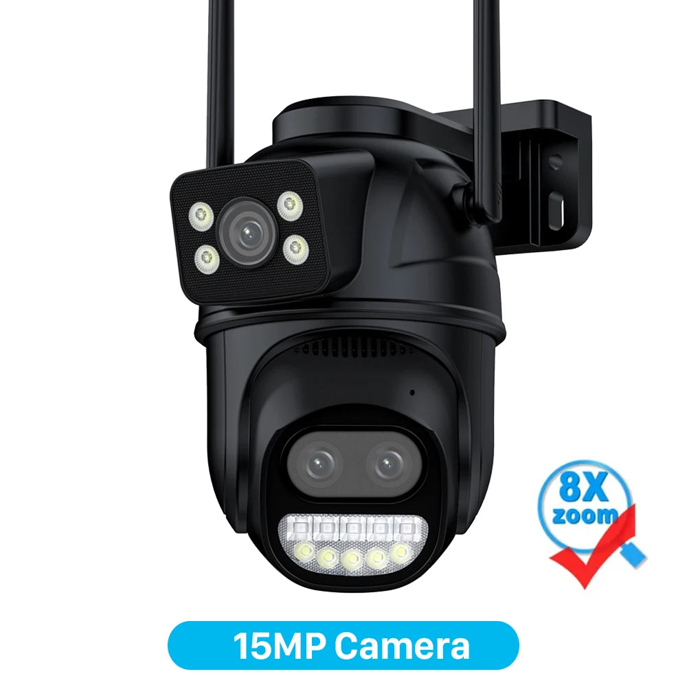 6K 12MP Outdoor Wifi Camera PTZ 8X Optical Zoom Three Lens Dual Screens Video Surveillance 8MP Dual Lens CCTV Security IP Camera-World Bazaar Life
