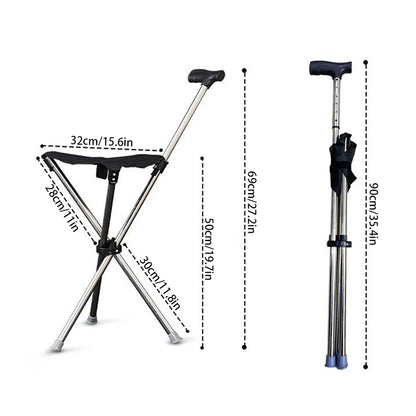Foldable Cane Seat – Portable Stool & Walking Stick, Non-Slip Handle
