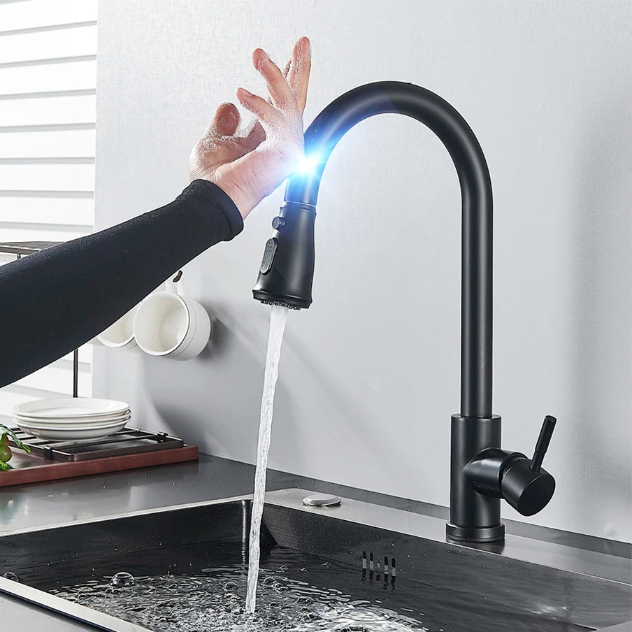 Pull-Out Sensor Black Kitchen Faucet Touch Control Mixer Tap - World Bazaar Life