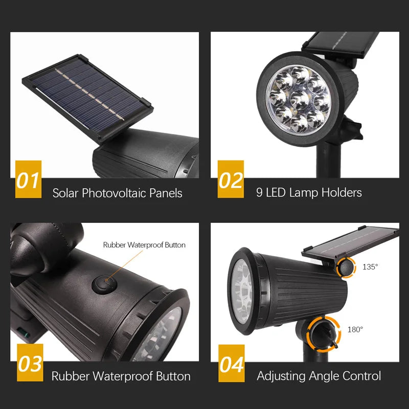 Solar LED Spotlight 9LED Outdoor Adjustable Landscape Light - World Bazaar Life