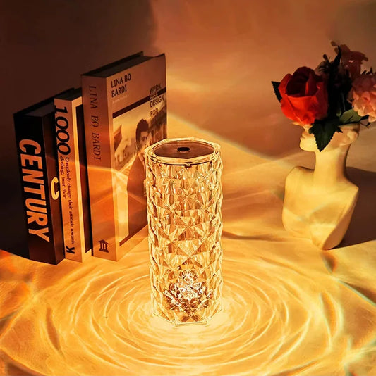 3/16 Colors LED Crystal Table Lamp Touch Adjust Rose Light Projector Rechargeable Night Light Romantic Diamond Atmosphere Light-World Bazaar Life