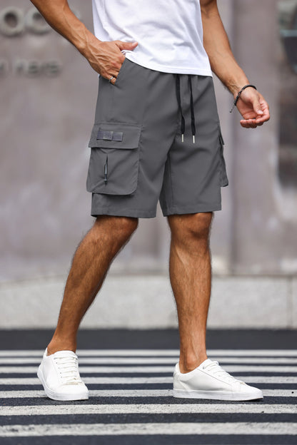 Men's Multicolor Drawstring Cargo Shorts Solid Color Pants with Pockets Casual Summer Shorts