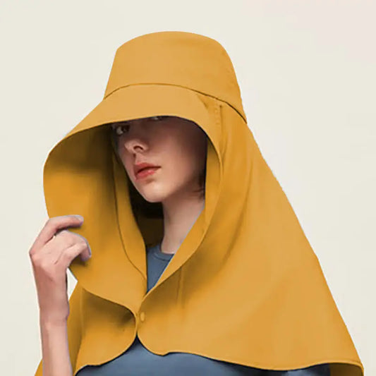 Summer Women Cap Outdoor Uv Anti Neck Protection Sun Visors Hat Fishing Hiking Big Brim Shawl Sunscreen Ponytail Cap Solid Color