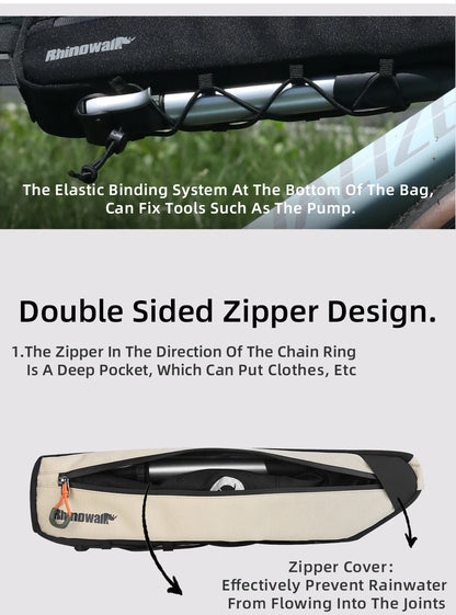 Rhinowalk Bike Frame Bag 2.1L-2.7L Splash-Proof Bicycle Under Tube Bag Triangle Bag Double Sided SBS Zipper Bottom binding syste