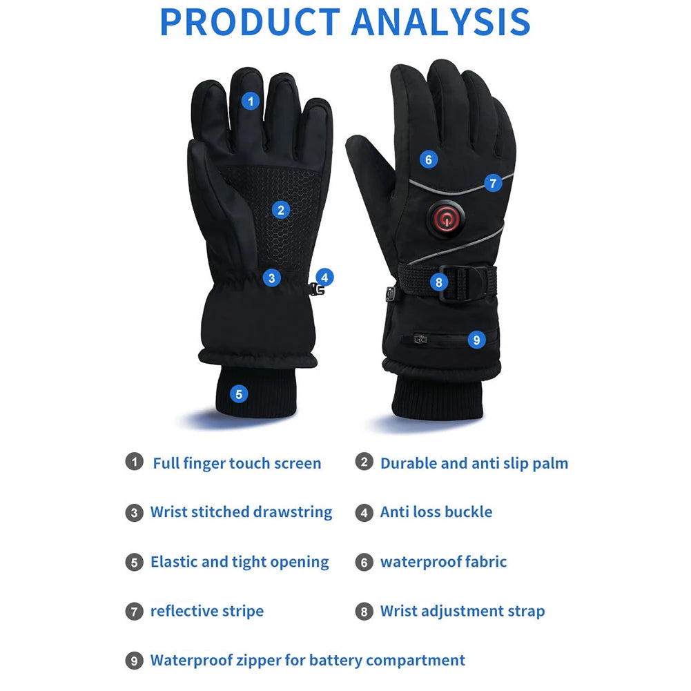 Heated Touchscreen Gloves - 3 Heat Levels, Waterproof & Windproof-World Bazaar Life