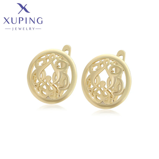 Xuping Jewelry New Arrival Simple No Stone Light Gold Color Hoop Earrings for Women Girl Party Gift X000704213