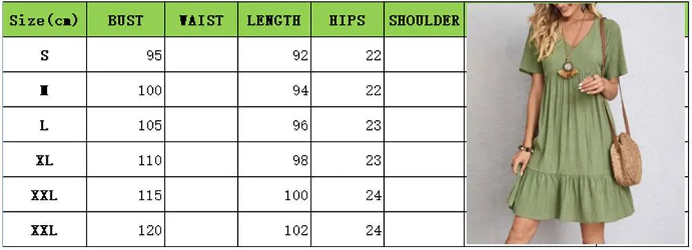 Women Summer Peplum Dresses Spring V-Neck Short Sleeve Loose Waist Ruffle Fit Flare Vocation Dresses-World Bazaar Life