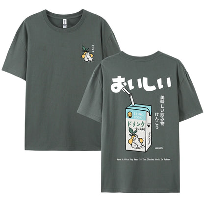 Cute Japanese Cat Print Oversized T-shirt men Women Short Sleeve Loose Casual Tee Shirt Streetwear Tops Cotton Harajuku Clothing-World Bazaar Life