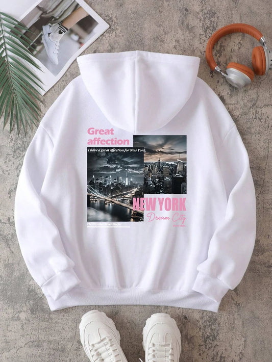 Hoodies men's casual sportswear with New York Dream City prints high-quality and versatile streetwear