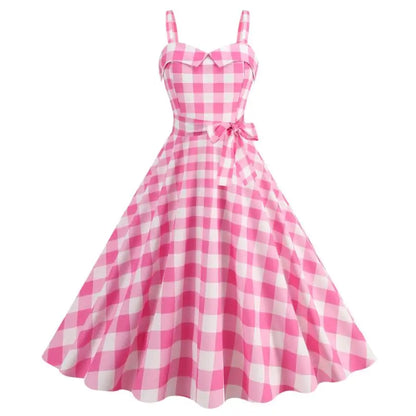 Retro Pink Plaid Summer Dress – Free Shipping - World Bazaar Life