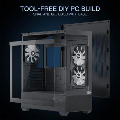 Redragon CA606 Gaming Back-Mounted ATX Computer Chassis,3 x 120mm Fans Pre-Installed 270° Full View PC Case, - World Bazaar Life