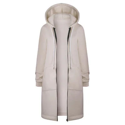 Hoodies Women 2022 New Autumn and Winter Thickening Loose Fashion Solid Color Pocket Design Top Hooded Long Sweatshirts Coat