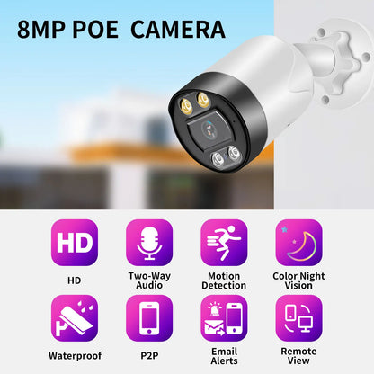 Gadinan H.265+ 8MP POE IP Camera Smart Two-way Audio Color Night Vision 4K 5MP Outdoor Camera for Security Surveillance System