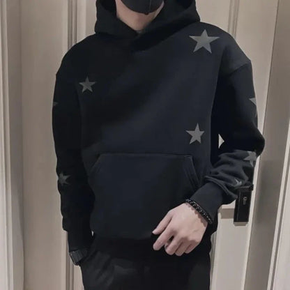 Hoodies Graphic Sweatshirt for Men Black Hip Hop Male Clothes Loose Luxury Aesthetic Emo 90s Vintage Simple Winter S Warm Hooded