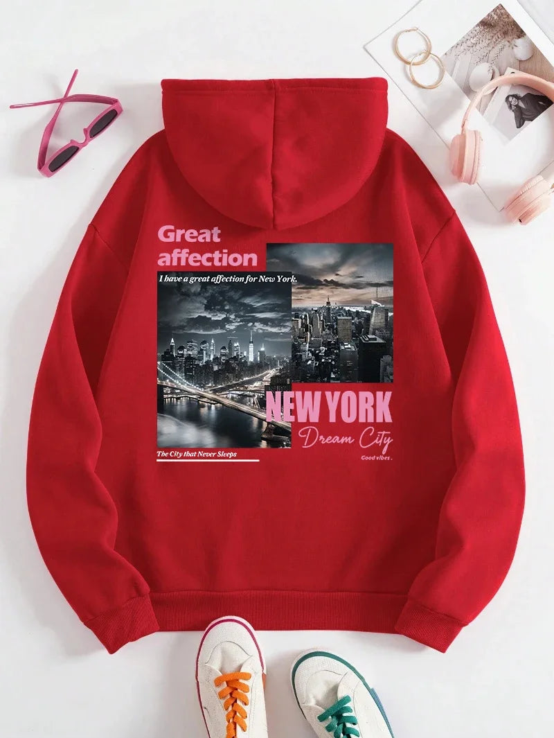 Hoodies men's casual sportswear with New York Dream City prints high-quality and versatile streetwear
