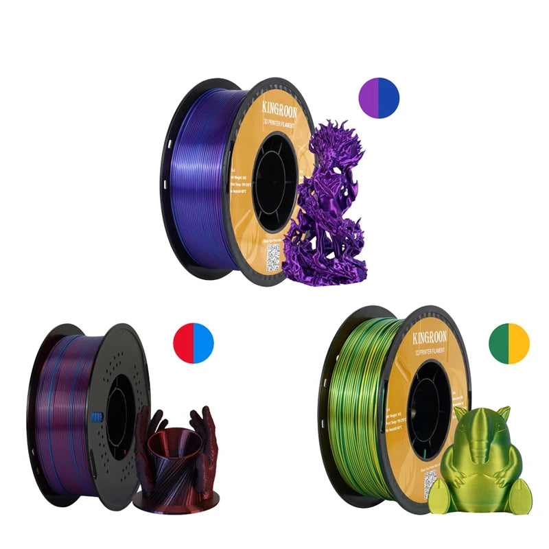 KINGROON Dual-color Silk PLA Filament 1.75mm 2 Color Coextrusion Glossy 3D Printer Filament PLA, 3kg/pack 1kg each spool - World Bazaar Life