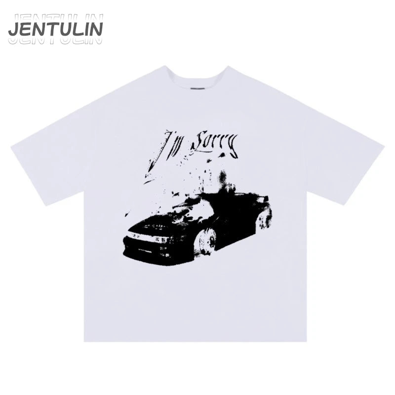 Vintage Gothic Oversized Men T-shirt Harajuku Hip Hop Tops Aesthetic Car Graphic Print Y2k Clothes Streetwear Fashion Korean Tee-World Bazaar Life