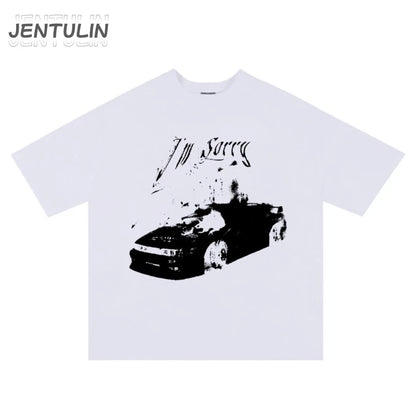 Vintage Gothic Oversized Men T-shirt Harajuku Hip Hop Tops Aesthetic Car Graphic Print Y2k Clothes Streetwear Fashion Korean Tee-World Bazaar Life