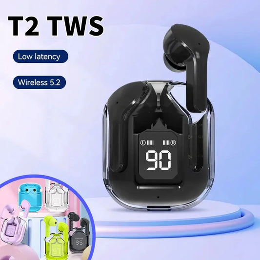 Original T2 Wireless Bluetooth Earphone Transparent HIFI Headphones LED Power Digital Display Stereo Sound Earphones for Xiaomi-World Bazaar Life