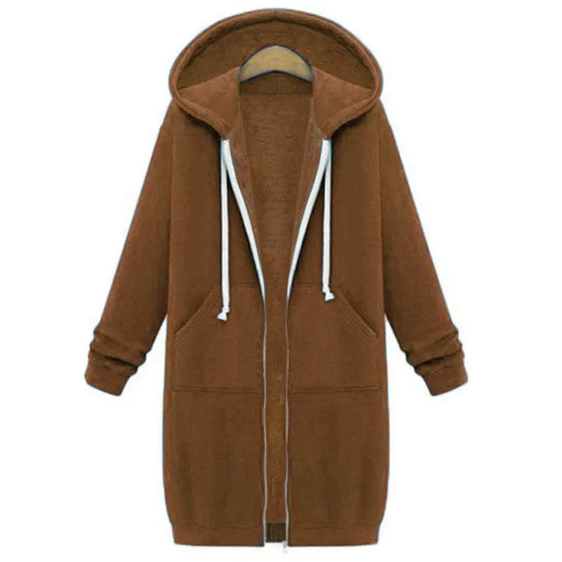Hoodies Women 2022 New Autumn and Winter Thickening Loose Fashion Solid Color Pocket Design Top Hooded Long Sweatshirts Coat