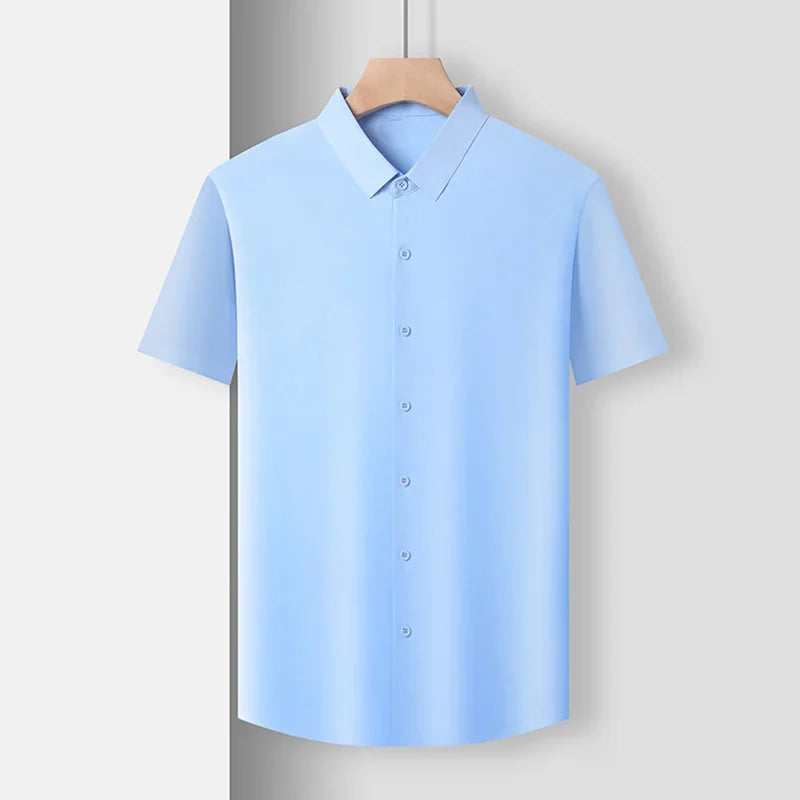New Men's Business Casual Short Sleeved Solid Color Shirt Wrinkle Resistant Wrinkle Free Comfortable All Season Versatile Top