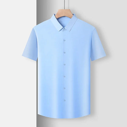New Men's Business Casual Short Sleeved Solid Color Shirt Wrinkle Resistant Wrinkle Free Comfortable All Season Versatile Top