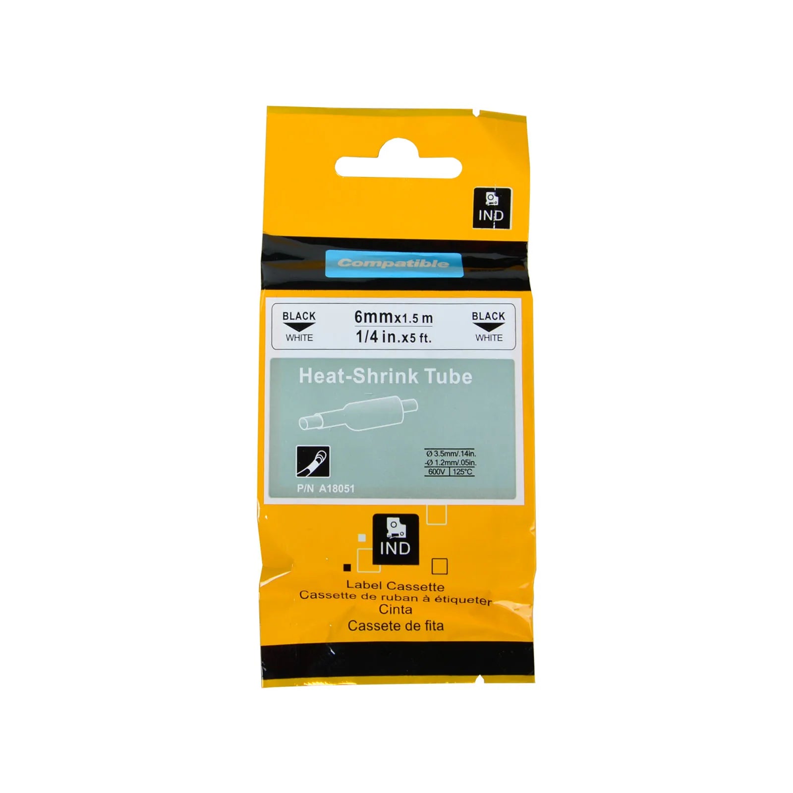 5Pcs 6-24mm Black on White Black on Yellow Heat Shrink Tube Tape 18051 18052 18053 18054 18055 18056 For Dymo RHINO Label Maker - World Bazaar Life