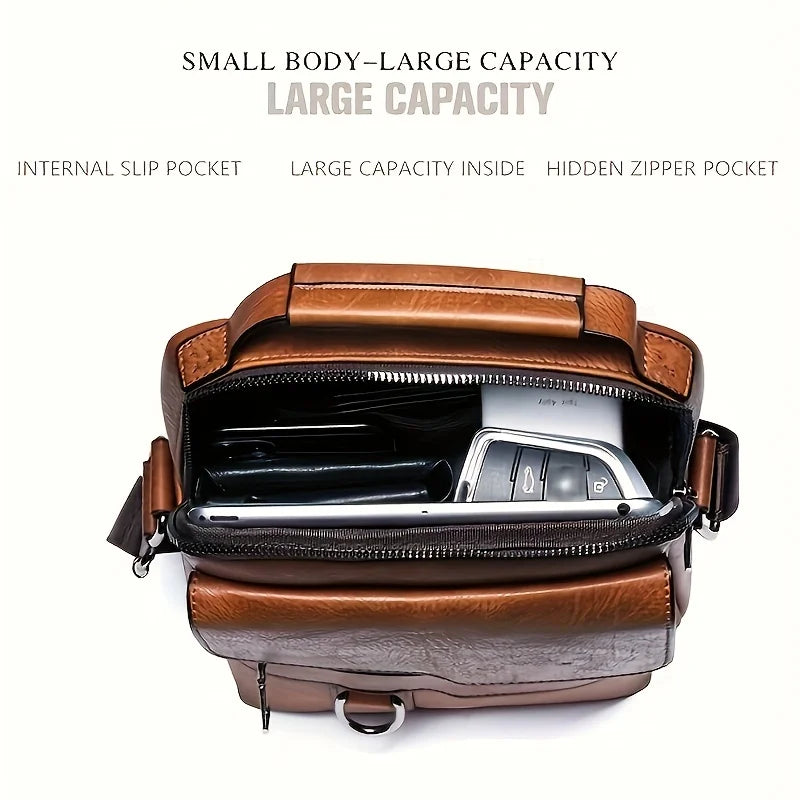 DJB1106 Men's Casual Crossbody Briefcase Backpack Korean Business Vertical Leather Business Flap Solid Color Messenger Bag - World Bazaar Life