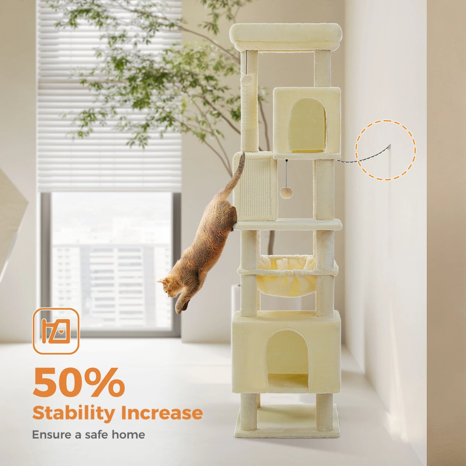 180cm Large Cat Tree Tower with Scratching Post, Hammock & Perch - World Bazaar Life