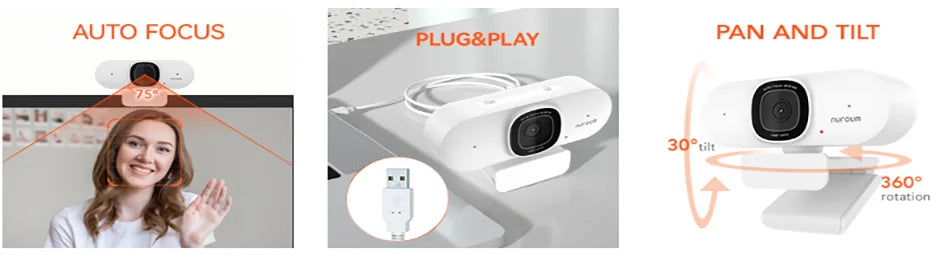 NUROUM V15-AF 2K HD Webcam - 75° Wide Angle, Built-in Microphone, Perfect for Video Conferencing on Laptop & PC