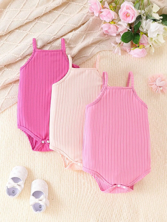 3Pairs/Lot  Baby Girls Summer Simple Breathable Comfortable Camisole Romper Casual Cool Cute Sweet Solid Color Multi-piece Set - World Bazaar Life