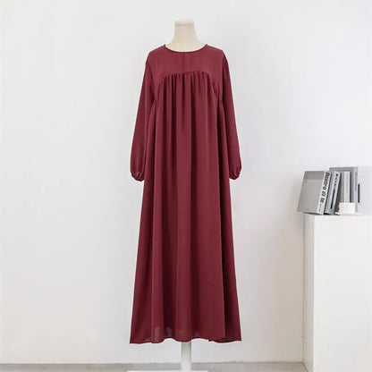 Spring Autumn Muslim Dress Women Loose Maxi Dresses Fashion Female Full Sleeve Casual Solid Pockets Robe Long Dresses Vestidoes - World Bazaar Life