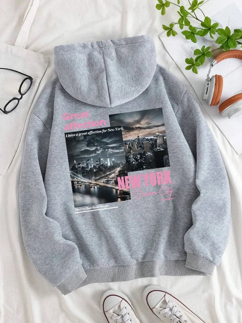 Hoodies men's casual sportswear with New York Dream City prints high-quality and versatile streetwear