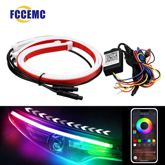 12V RGB LED Daytime Running Lights - APP Controlled, Ultra-thin Flexible Strip, 2 Pcs-World Bazaar Life