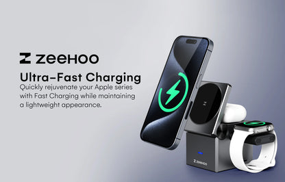 ZeeHoo 3-in-1 Charging Station for iPhone, MagSafe Wireless Stand - World Bazaar Life