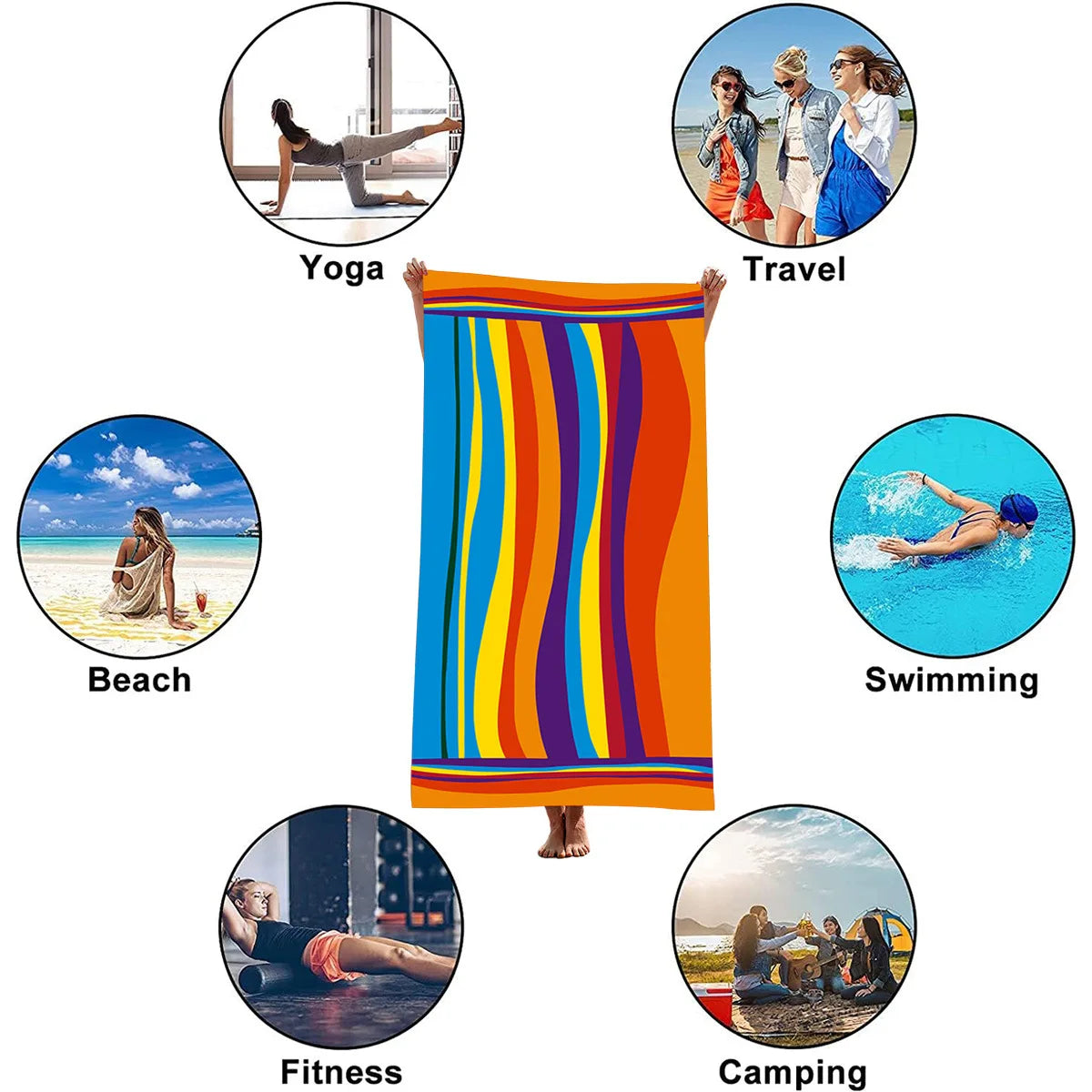 Extra Large Microfiber Beach Towel Soft Quick-Dry & Sand-Free Striped Design For Pool & Beach Swimming Bath Towel-World Bazaar Life
