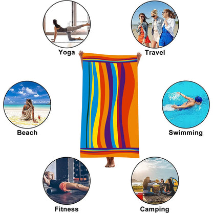 Extra Large Microfiber Beach Towel Soft Quick-Dry & Sand-Free Striped Design For Pool & Beach Swimming Bath Towel-World Bazaar Life