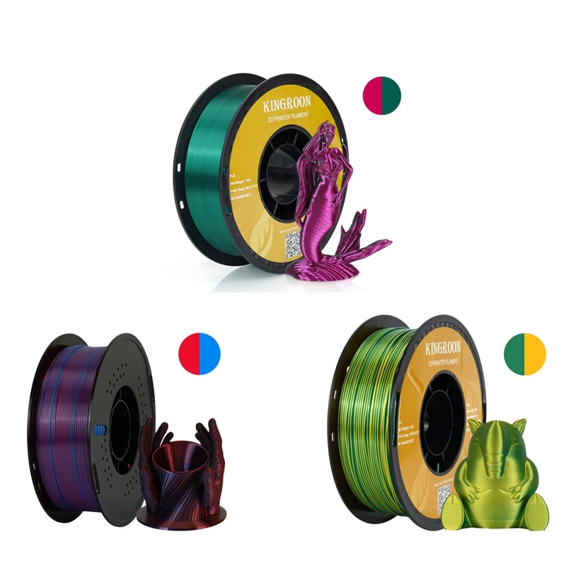 KINGROON Dual-color Silk PLA Filament 1.75mm 2 Color Coextrusion Glossy 3D Printer Filament PLA, 3kg/pack 1kg each spool - World Bazaar Life