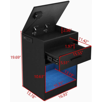 LED Nightstand with Charging Station & RFID Lock Cabinet