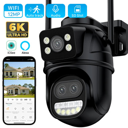 6K 12MP Outdoor Wifi Camera PTZ 8X Optical Zoom Three Lens Dual Screens Video Surveillance 8MP Dual Lens CCTV Security IP Camera-World Bazaar Life