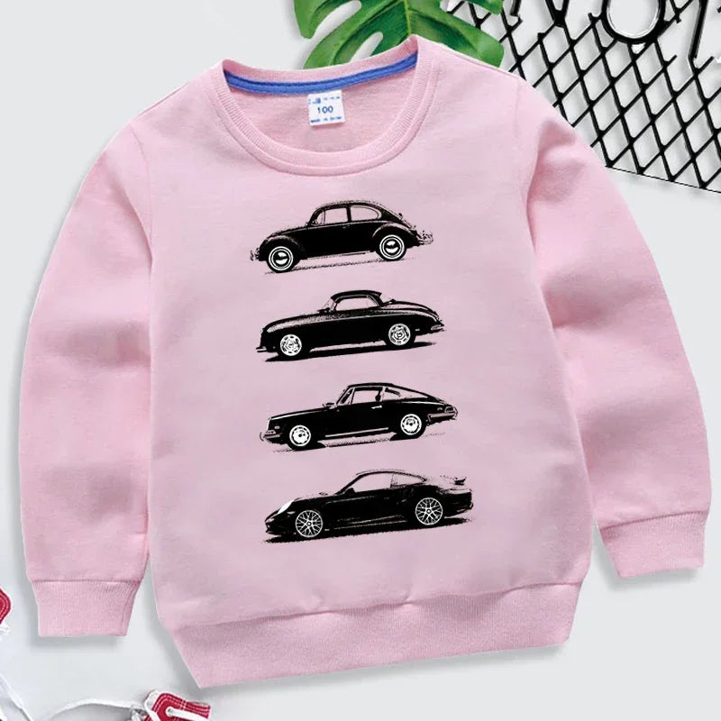 Hoodies 2023 Fashion Boys O-neck Sweatshirt Rally Group B Cars Print Tracksuit Fashion Car Fans Kids Clothes Girls Streetwear