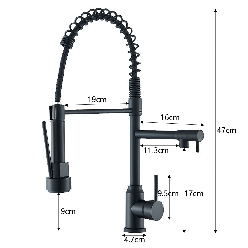 Black Kitchen Sink Faucet Pull Down Hot and Cold Water Mixer2 Mode Tap with Dual Spout 360 Rotation Flexible Deck Mounted - World Bazaar Life