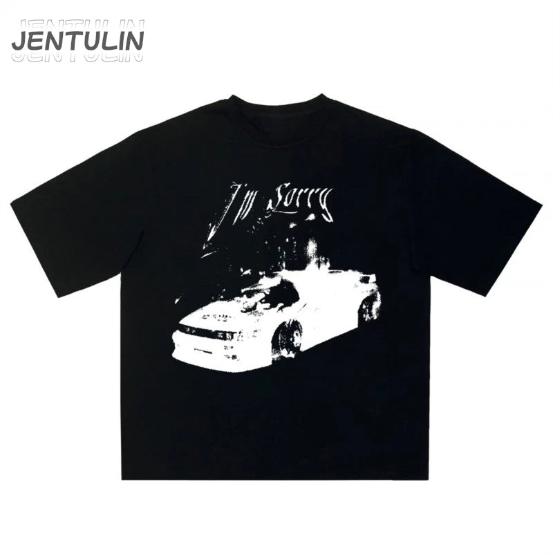 Vintage Gothic Oversized Men T-shirt Harajuku Hip Hop Tops Aesthetic Car Graphic Print Y2k Clothes Streetwear Fashion Korean Tee-World Bazaar Life
